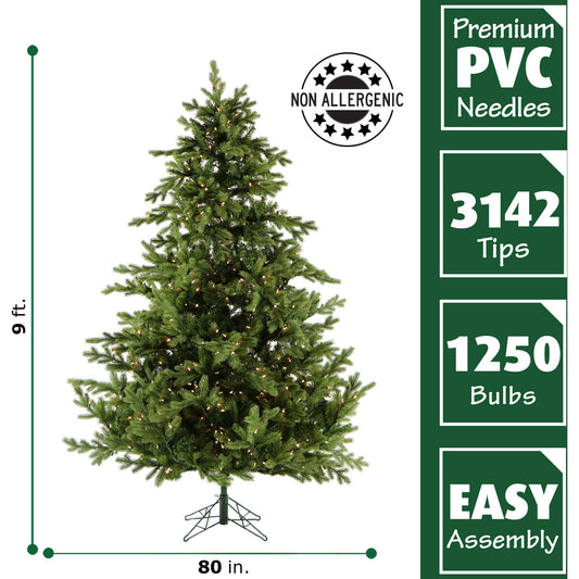Fraser Hill Farm - 9-Ft. Foxtail Pine Christmas Tree with Warm White LED String Lighting