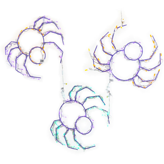 Haunted Hill Farm - Halloween Outdoor or Indoor LED Lights, Set of 3 Prelit Creepy Spiders (each 20 W x 15 H inches)