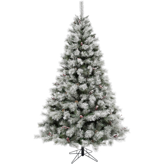 Fraser Hill Farm - 6.5-Ft Prelit Homestead Pine Frosted Christmas Tree with EZ Connect Warm White LED Lights, Pinecones, and Berries