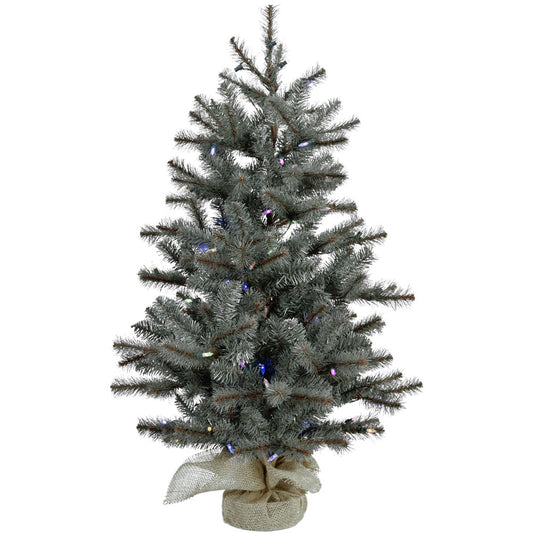 Fraser Hill Farm - 2-Ft. Heritage Pine Artificial Tree with Burlap Base and Battery-Operated Multi-Colored LED String Lights