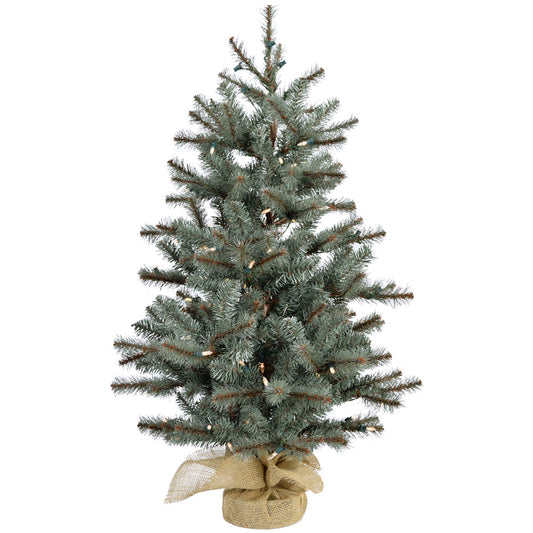 Fraser Hill Farm - 4-Ft. Heritage Pine Artificial Tree with Burlap Base and LED String Lights