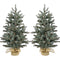 Fraser Hill Farm - Set of Two 4-Ft. Heritage Pine Artificial Trees with Burlap Bases and LED String Lights