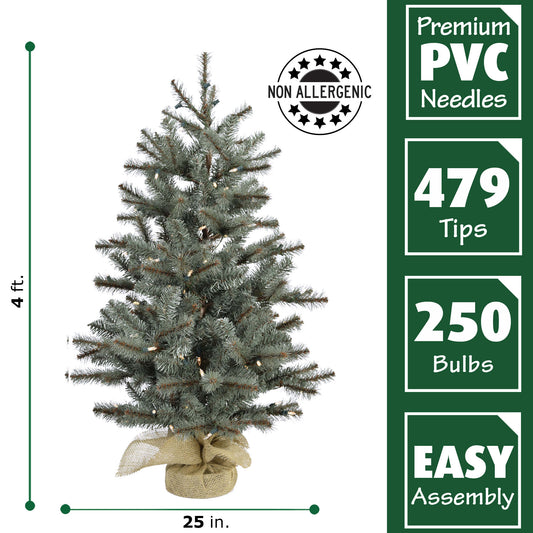 Fraser Hill Farm - Set of Two 4-Ft. Heritage Pine Artificial Trees with Burlap Bases and LED String Lights