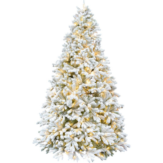 Fraser Hill Farm - 6.5-ft. Green Christmas Half Tree with Flock and Warm White LED Lighting