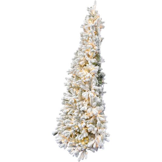 Fraser Hill Farm - 6.5-ft. Green Christmas Half Tree with Flock and Warm White LED Lighting