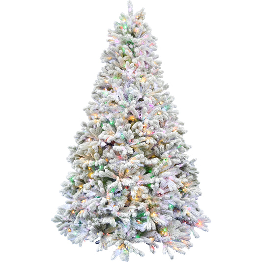 Fraser Hill Farm - 6.5-ft. Green Christmas Half Tree with Flock and Multicolored LED Lighting