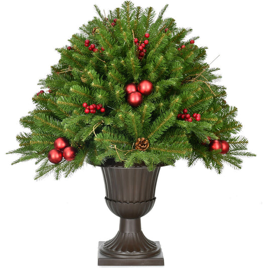 Fraser Hill Farm - 2.5-Ft. Joyful Porch Tree in Pedestal Urn with Pinecones, Berries, and Ornaments
