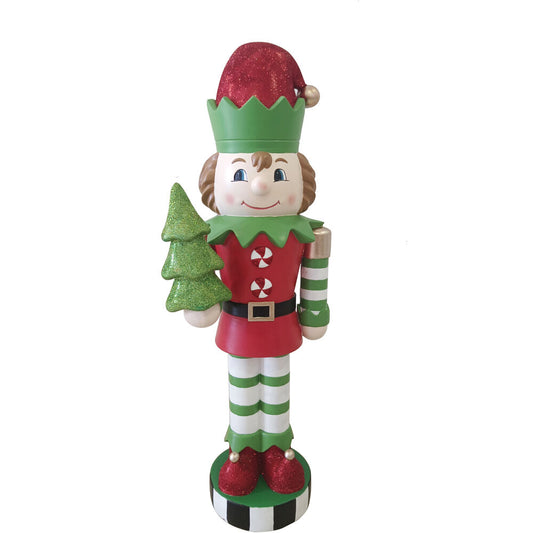 Fraser Hill Farm - 48-inch Elf Nutcracker Figurine Holding Tree in Red/Green