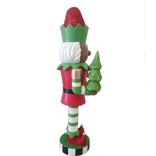 Fraser Hill Farm - 48-inch African American Elf Nutcracker Figurine Holding Tree in Red/Green