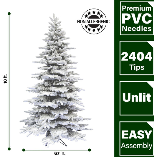 Fraser Hill Farm - 10-Ft. Flocked Mountain Pine Christmas Tree