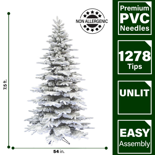 Fraser Hill Farm - 7.5-Ft. Flocked Mountain Pine Christmas Tree