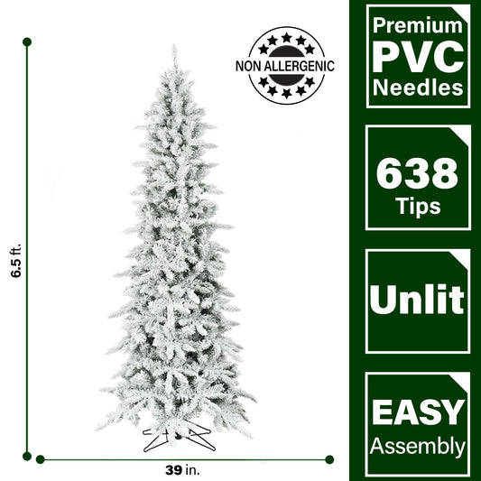 Fraser Hill Farm - 6.5-Ft. Slim Mountain Pine Flocked Christmas Tree
