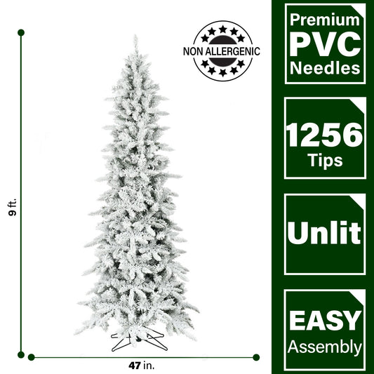 Fraser Hill Farm - 9-Ft. Slim Mountain Pine Flocked Christmas Tree