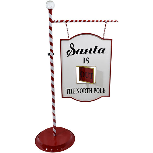 Fraser Hill Farm - 4.5-Ft. Lamp Post with Santa Claus North Pole Sign and Solar Finial, Prelit Outdoor (or Indoor) Christmas Decoration