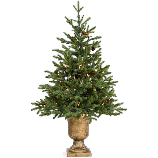 Fraser Hill Farm - 3-Ft. Noble Fir Artificial Tree with Metallic Urn Base and Battery-Operated LED String Lights
