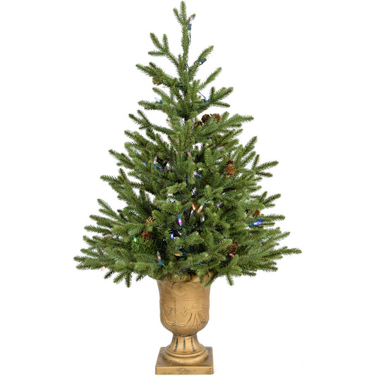 Fraser Hill Farm - 3-Ft. Noble Fir Artificial Tree with Metallic Urn Base and Battery-Operated Multi-Colored LED String Lights