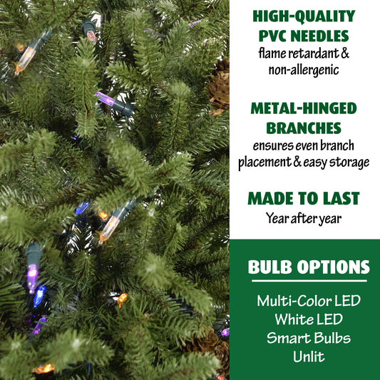 Fraser Hill Farm - Set of Two 3-Ft. Noble Fir Artificial Trees with Metallic Urn Bases and Battery-Operated Multi-Colored LED String Lights