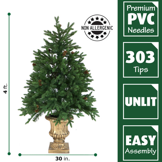 Fraser Hill Farm - Set of Two 4-Ft. Noble Fir Artificial Trees with Metallic Urn Bases