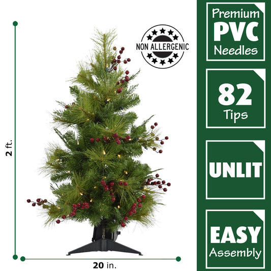 Fraser Hill Farm - Set of Two 2-Ft. Newberry Pine Artificial Trees with Battery-Operated LED String Lights