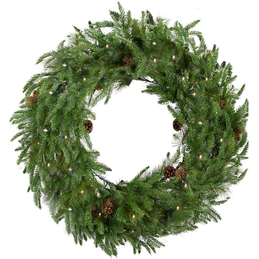 Fraser Hill Farm - 36-In. Norway Pine Artificial Holiday Wreath with Clear Battery-Operated LED String Lights