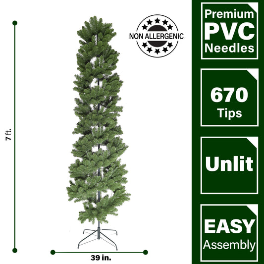 Fraser Hill Farm - 7-Ft Spiral Porch Tree in Metal Base, No lights