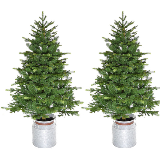 Fraser Hill Farm - 3.5-Ft. Porch Accent Tree in Rustic Farmhouse Metal Jug, Set of 2, No Lights