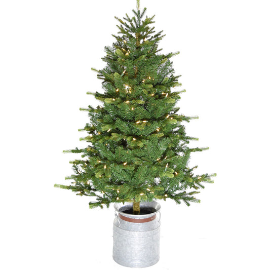 Fraser Hill Farm - 3.5-Ft. Porch Accent Tree in Rustic Farmhouse Metal Jug with Warm White LED Lighting