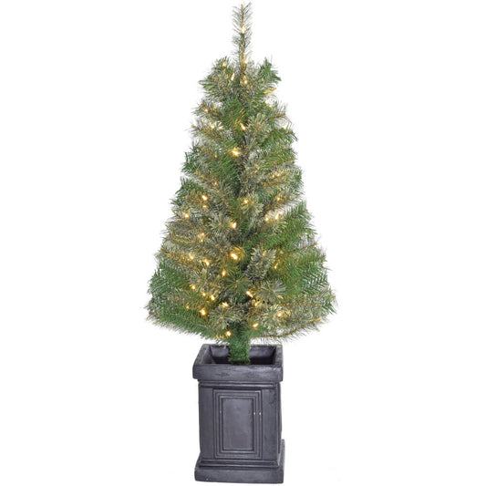 Fraser Hill Farm - 4-Ft. Porch Accent Tree in Black Pot with Warm White LED Lighting