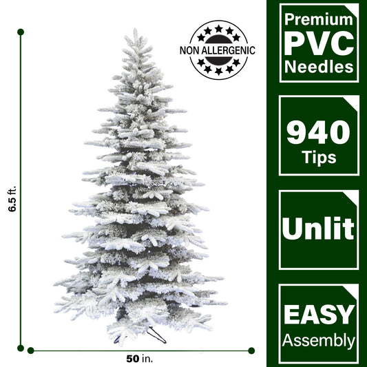 Fraser Hill Farm - 6.5-Ft. Flocked Pine Valley Christmas Tree