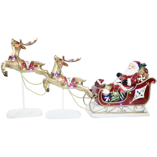 Fraser Hill Farm - Indoor/Outdoor Oversized Christmas Decor with Long-Lasting LED Lights, Santa Sleigh and Flying Reindeer 3-Piece Set