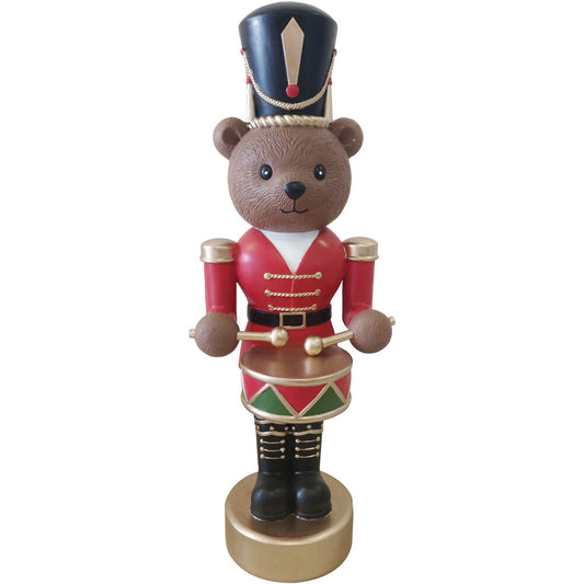 Fraser Hill Farm - 48-inch Fiberglass Bear Nutcracker Playing Drum Figurine with Music