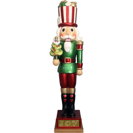 Fraser Hill Farm - Indoor/Outdoor Oversized Christmas Decor, 4-Ft. Candy-Look Nutcracker Greeter Holding Tree in Green