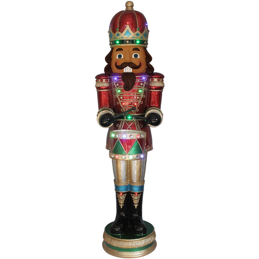 Fraser Hill Farm - 61-In. African American Nutcracker Playing Snare Drum w/ Moving Hands, Music, Timer, and 20 LED Lights