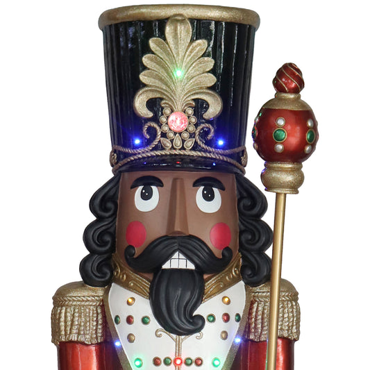 Fraser Hill Farm - 76-inch Resin African American Nutcracker Figurine Holding Staff with Built-in Multicolor LED Lights