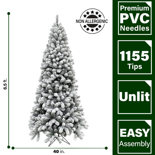 Fraser Hill Farm - 6.5-Ft. Flocked Silverton Fir Christmas Tree
