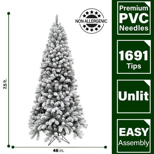 Fraser Hill Farm - 7.5-Ft. Flocked Silverton Fir Christmas Tree