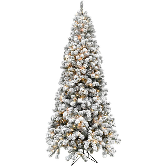 Fraser Hill Farm - 7.5-Ft. Flocked Silverton Fir Christmas Tree with Smart String Lighting