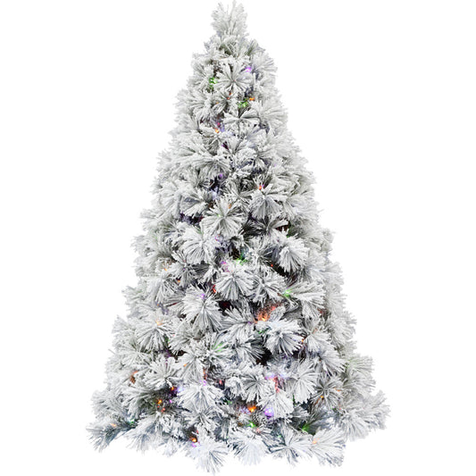 Fraser Hill Farm - 9 Ft. Sugar Hill Snowy Christmas Tree with Pinecones and Multi-Color LED Lighting