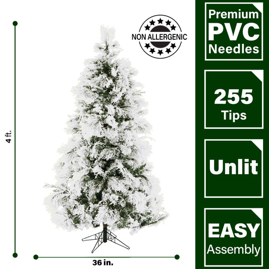 Fraser Hill Farm - 4-Ft.Snowy Pine Flocked Slim Christmas Tree, No Lights