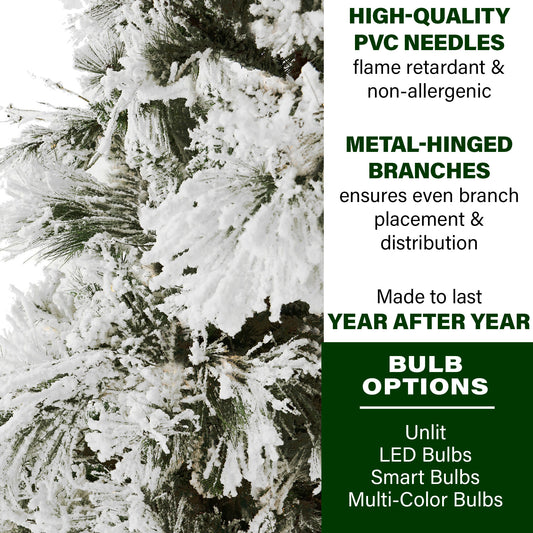 Fraser Hill Farm - 5-Ft.Snowy Pine Flocked Slim Christmas Tree, No Lights