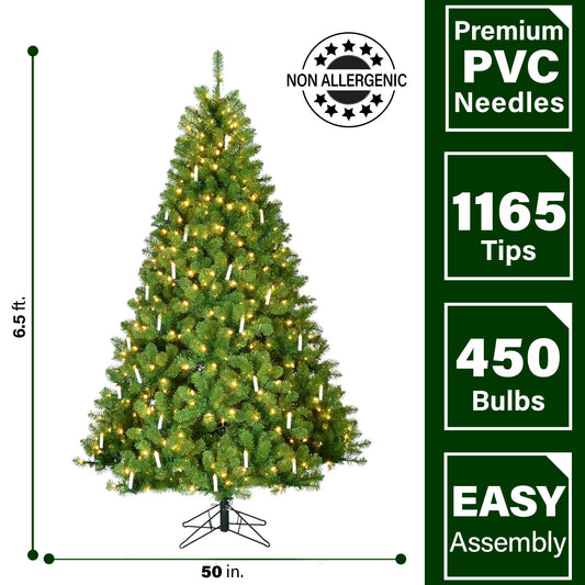 Fraser Hill Farm - 6.5-Ft. Vintage Christmas Tree with Classic Candles and Warm White LED Lights