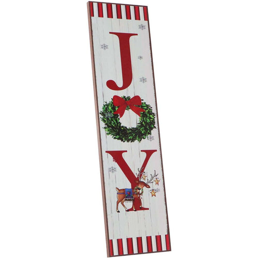 Fraser Hill Farm - 45-In. JOY Wreath and Reindeer Porch Leaner Sign with Battery-Operated LED Lights, Festive Christmas Decoration