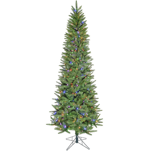 Fraser Hill Farm - 7.5-Ft. Winter Falls Slim-Silhouette Christmas Tree with 8-Function Multi-Color LED Lighting, Music, and EZ Connect