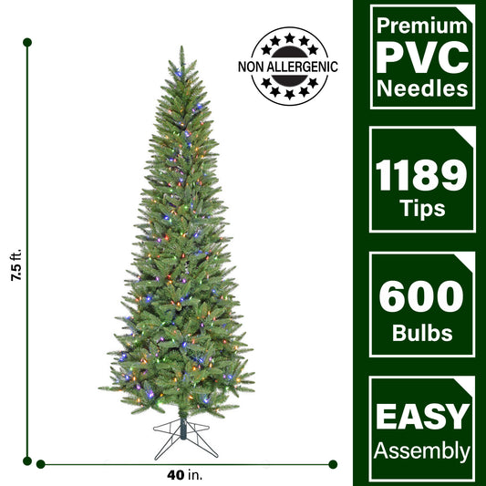 Fraser Hill Farm - 7.5-Ft. Winter Falls Slim-Silhouette Christmas Tree with 8-Function Multi-Color LED Lighting, Music, and EZ Connect