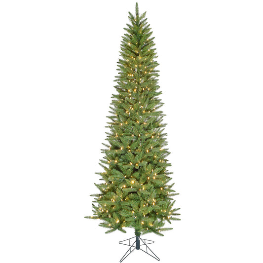 Fraser Hill Farm - 9-Ft. Winter Falls Slim-Silhouette Christmas Tree with 8-Function Warm White LED Lighting and EZ Connect