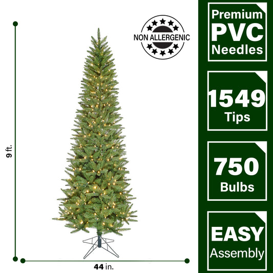 Fraser Hill Farm - 9-Ft. Winter Falls Slim-Silhouette Christmas Tree with 8-Function Warm White LED Lighting and EZ Connect