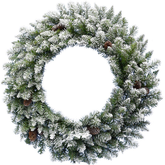 Fraser Hill Farm - 36-inch Frosted Pine Wreath Door Hanging with Pinecones, No Lights