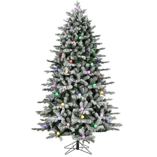 Fraser Hill Farm - 7.5-Ft. Full White Tail Pine Snow-Flocked Christmas Tree with Colorful G40 Bulbs