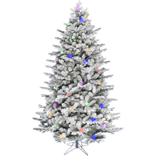 Fraser Hill Farm - 9-Ft. Full White Tail Pine Snow-Flocked Christmas Tree with Colorful G40 Bulbs