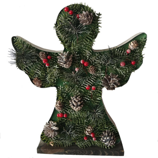 Fraser Hill Farm - 15-In. Tall Angel-Shaped Metal Frame with Pinecones and Berries, Festive Indoor Christmas Decoration